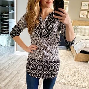 Umgee Black White Boho Tunic Size S